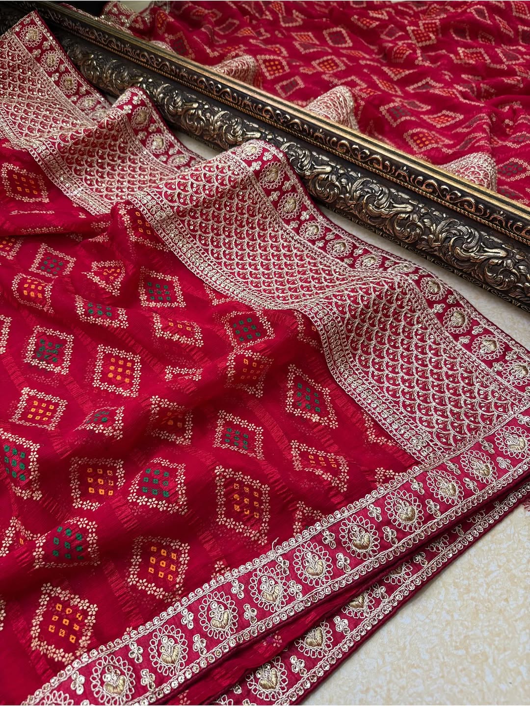 RED BANDANI PRINTED GEORGETTE SAREE