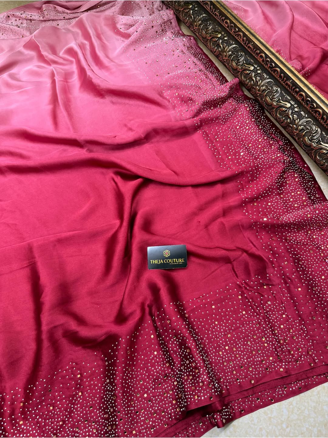 RED ROSE PINK DOUBLE SHADED SOFT SATIN SILK SAREE
