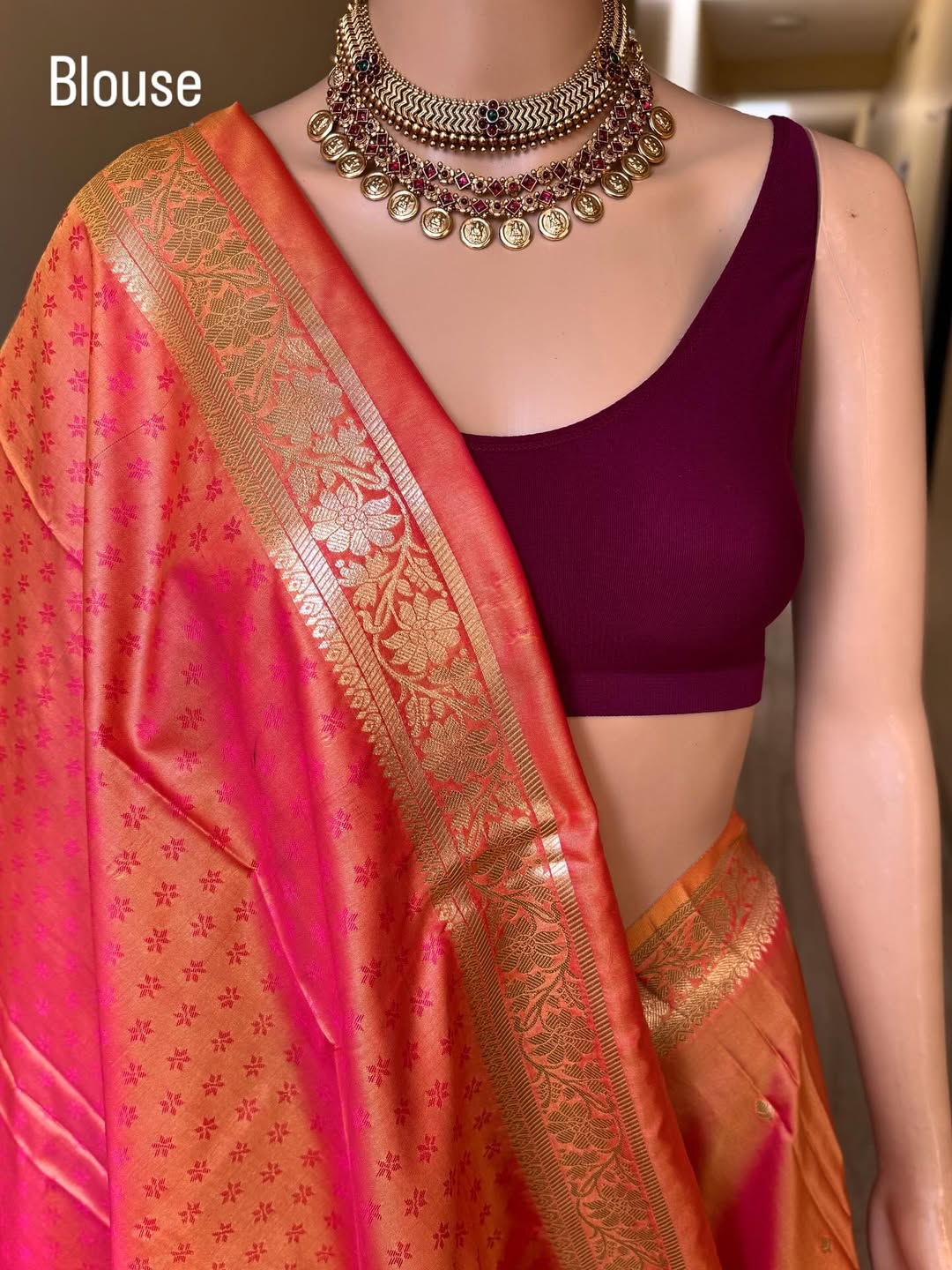 PINK ORANGE DUAL SHADE SOFT ART SILK SAREE WITH ZARI WEAVE BORDER