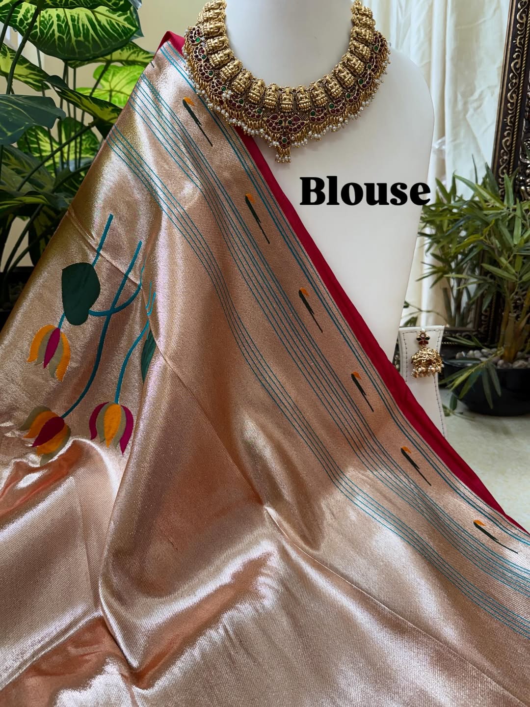REDDISH PINK LOTUS ART SILK SAREE