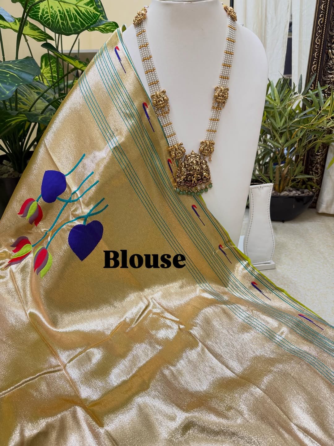 PEAR GREEN LOTUS ART SILK SAREE