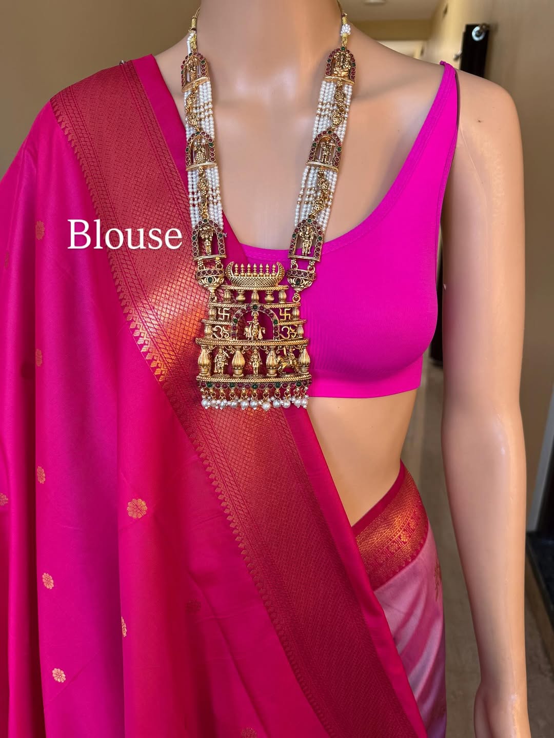 BABY PINK DUAL SHADED ART SILK SAREE WITH RANI PINK GOLDEN ZARI WEAVE BORDER