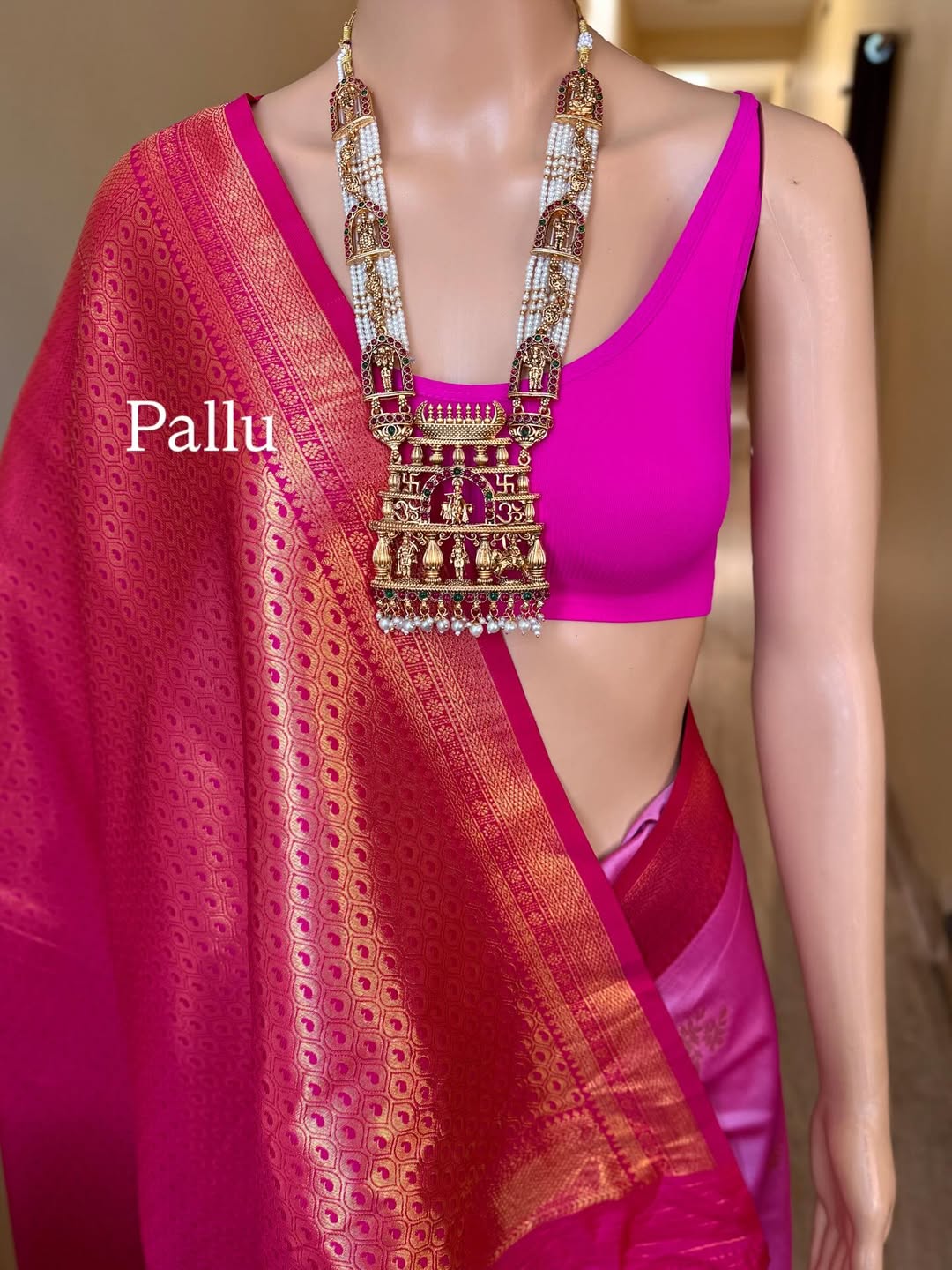 BABY PINK DUAL SHADED ART SILK SAREE WITH RANI PINK GOLDEN ZARI WEAVE BORDER