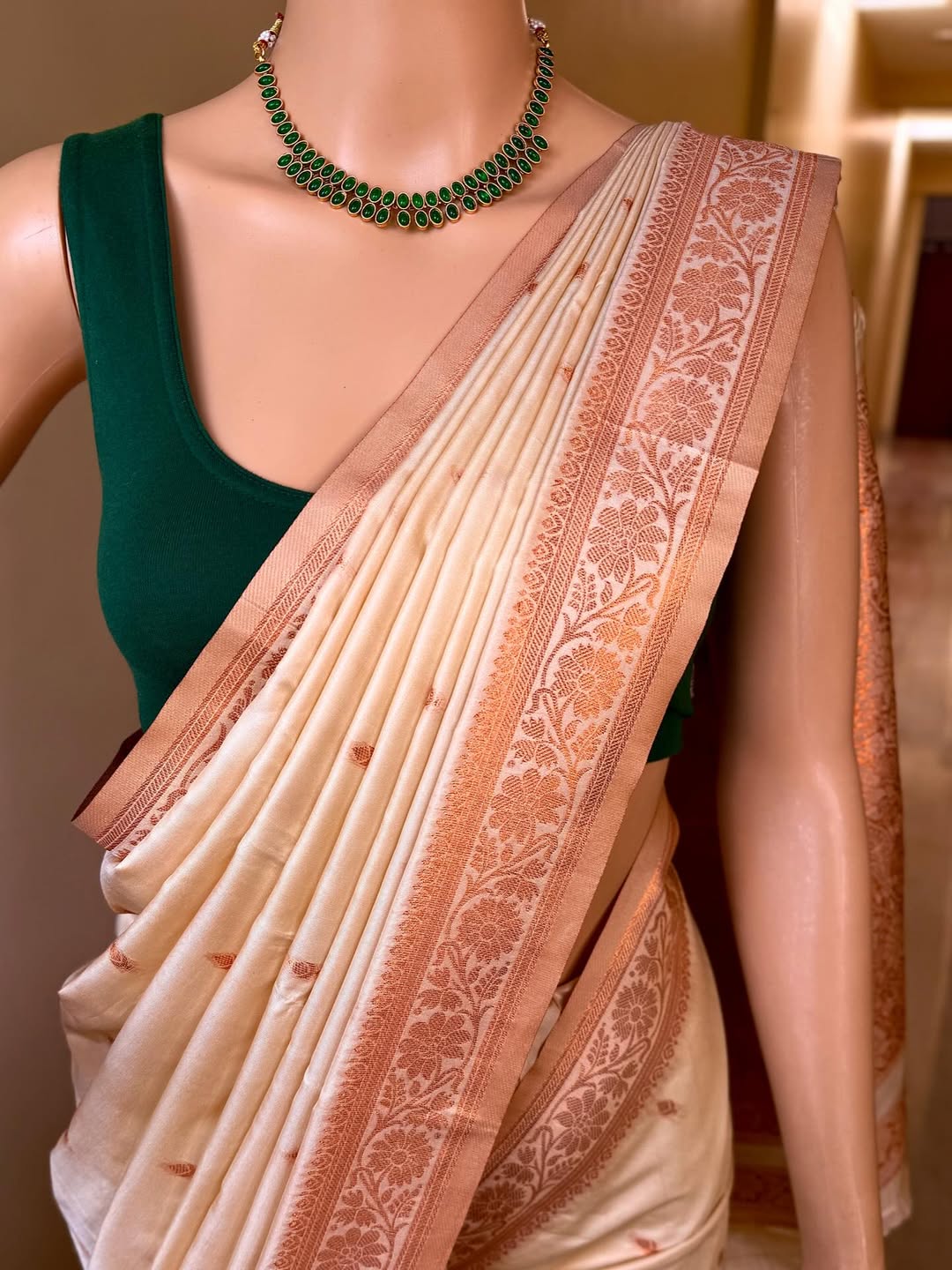 IVORY SOFT ART SILK SAREE ZARI WEAVE BORDER