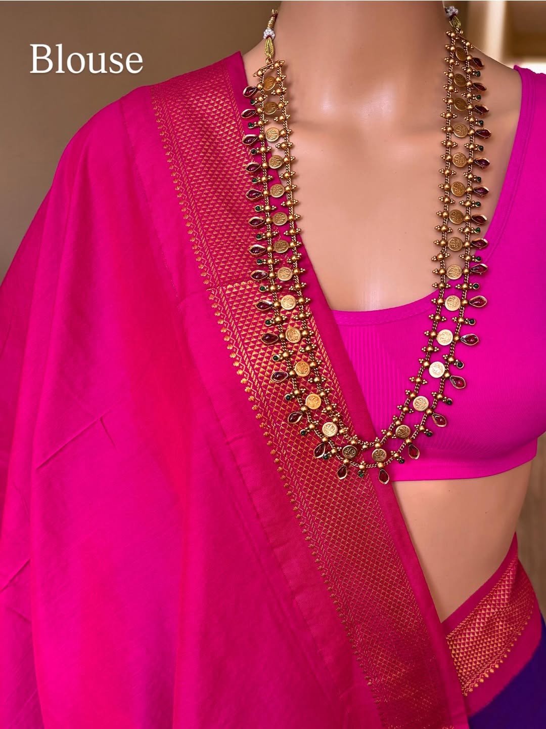 VIOLET DUAL SHADED COTTON SILK FULL BUTTA SAREE WITH GOLDEN ZARI PINK BORDER