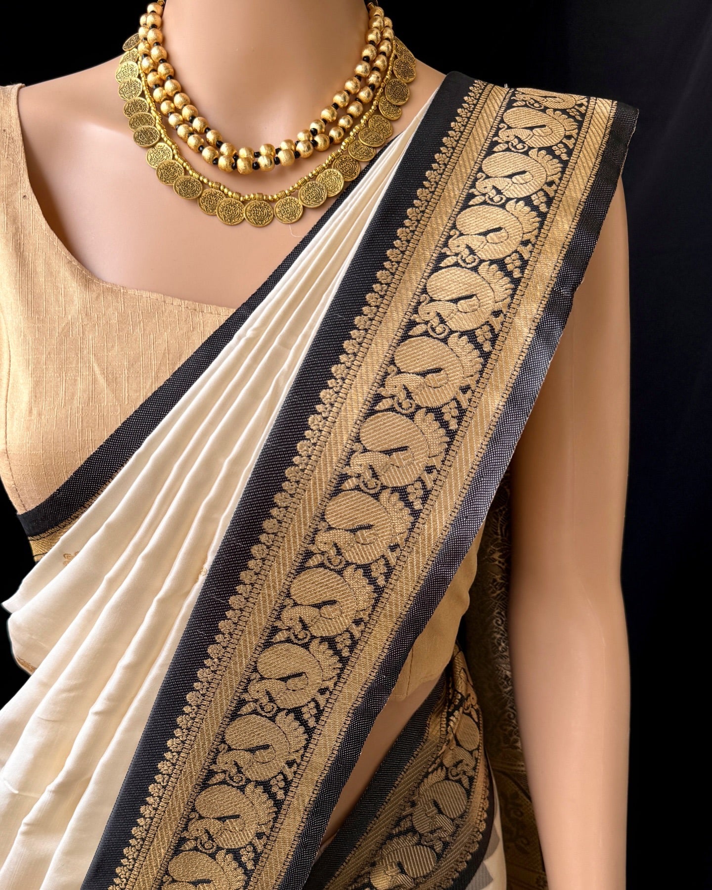 OFF WHITE ART SILK SAREE WITH BLACK BORDER