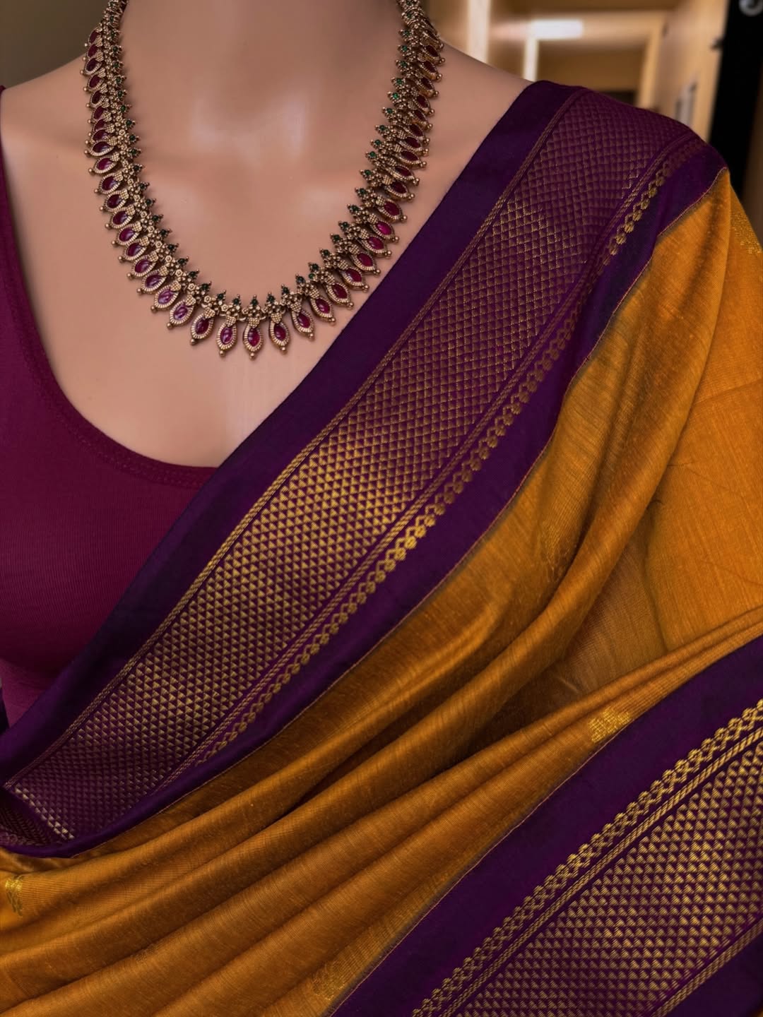 GOLDEN YELLOW COTTON SILK FULL BUTTA SAREE