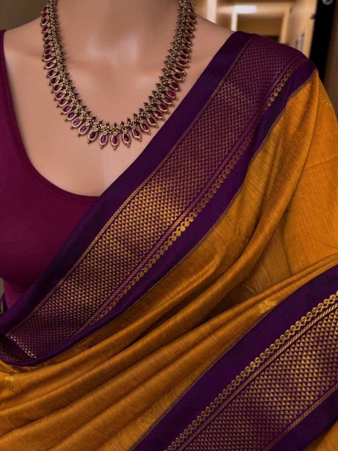 GOLDEN YELLOW COTTON SILK FULL BUTTA SAREE