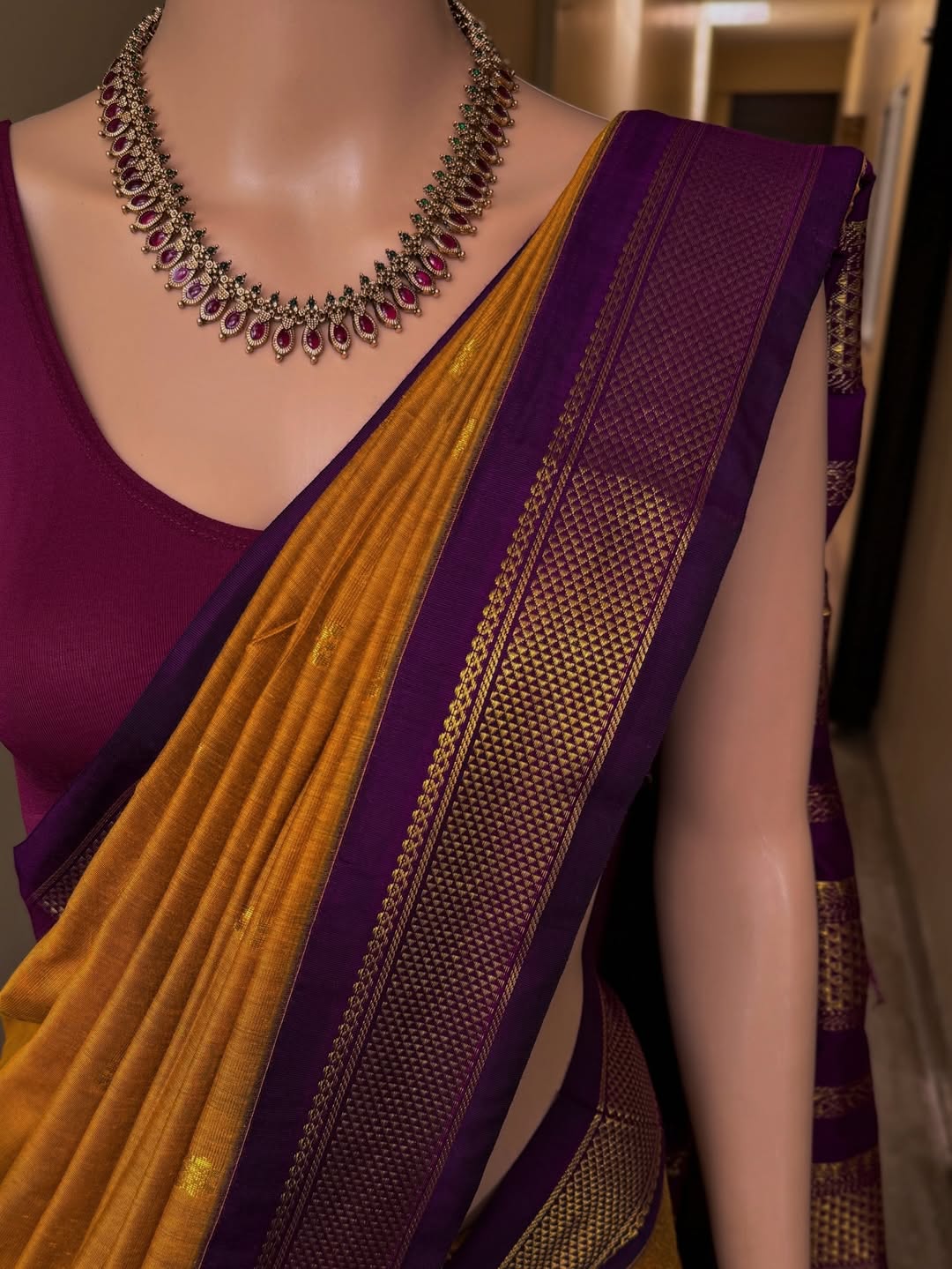 GOLDEN YELLOW COTTON SILK FULL BUTTA SAREE