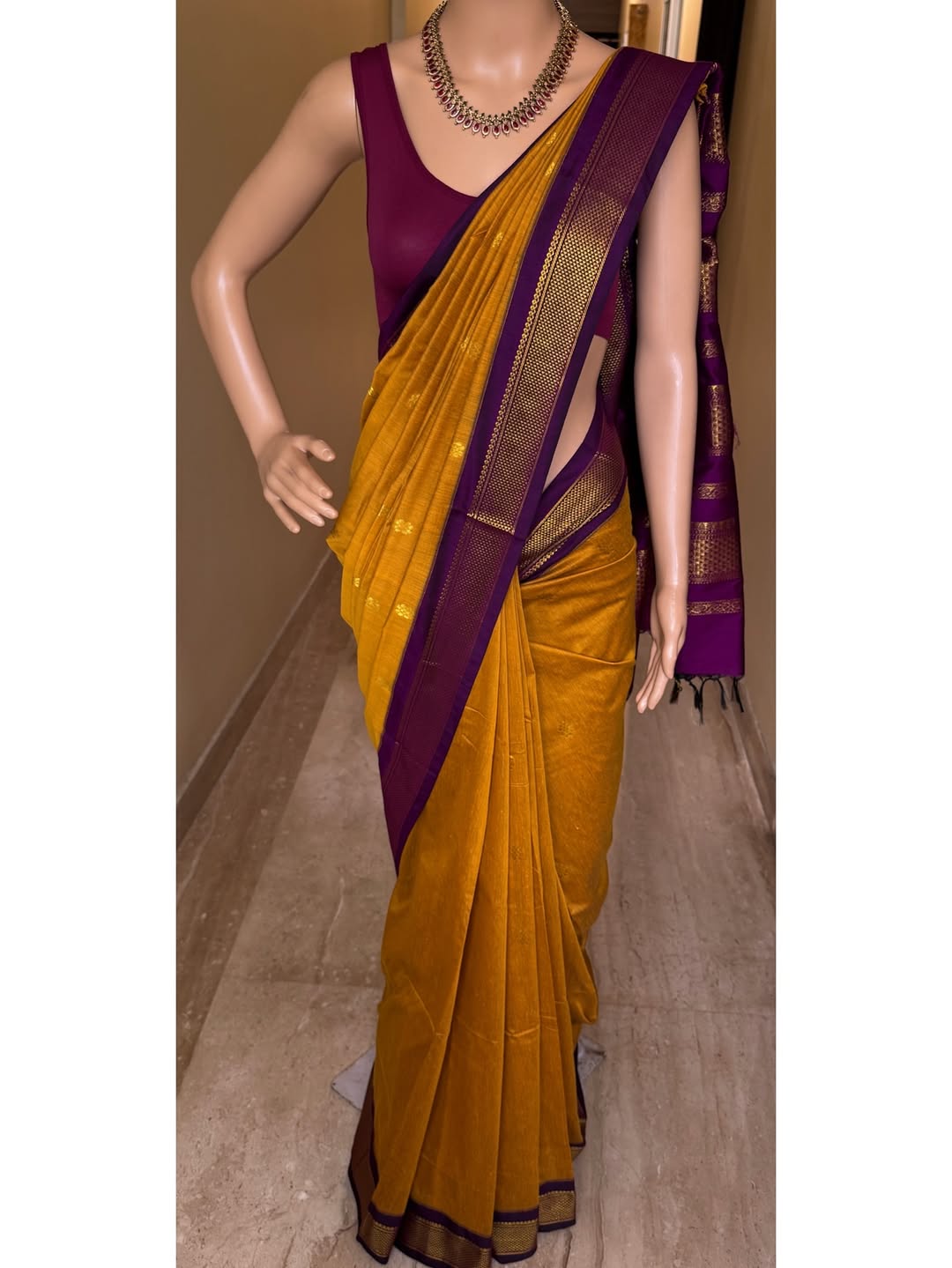 GOLDEN YELLOW COTTON SILK FULL BUTTA SAREE