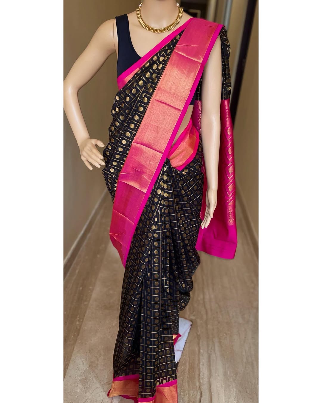BLACK CHECKS KORA COTTON SAREE