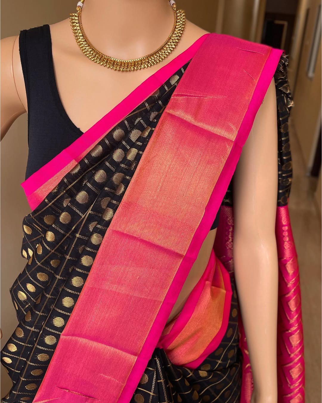 BLACK CHECKS KORA COTTON SAREE