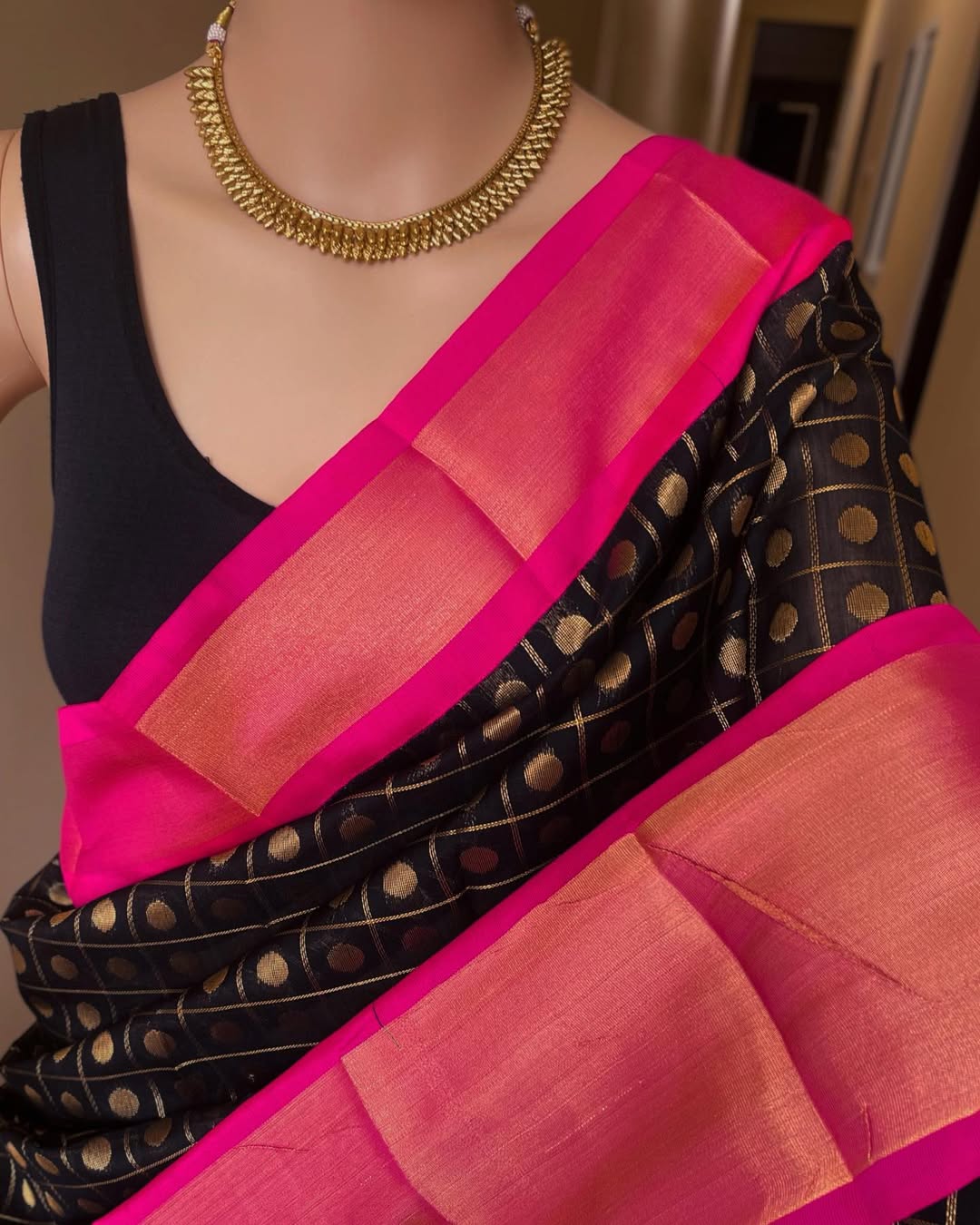 BLACK CHECKS KORA COTTON SAREE