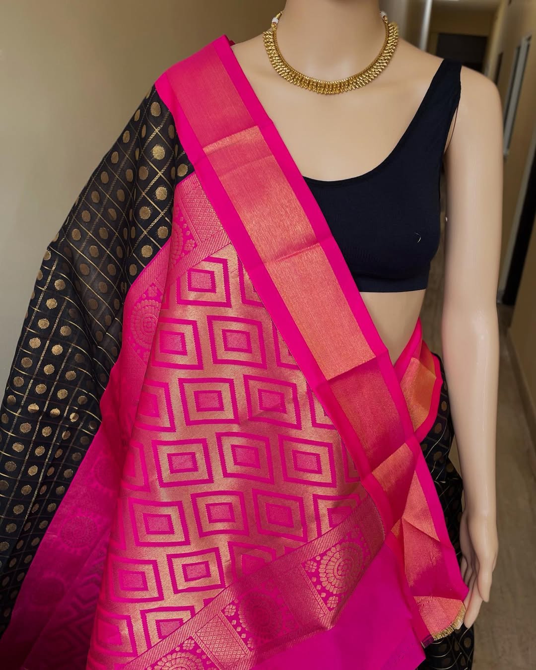 BLACK CHECKS KORA COTTON SAREE