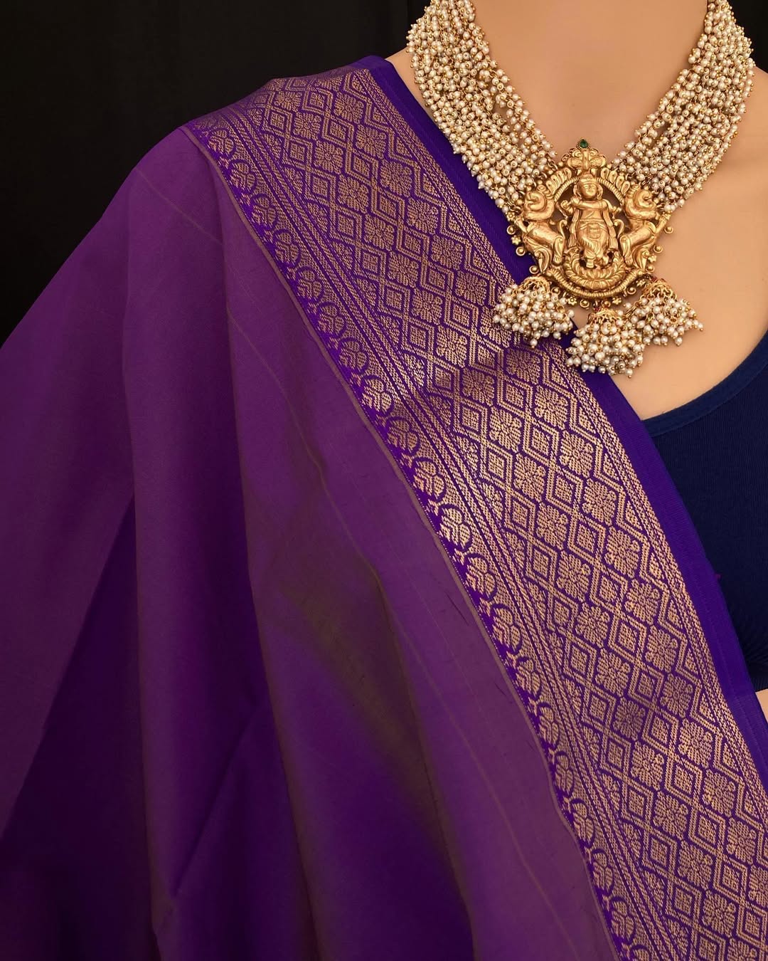 PEACH KORA COTTON SAREE WITH VIOLET BORDER