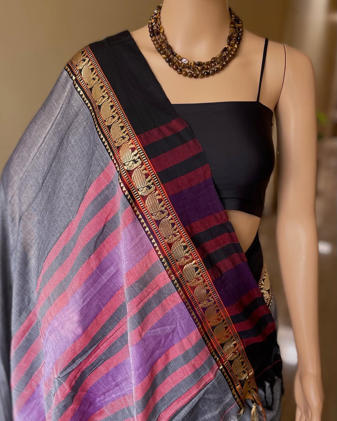 GREY NARAYANPET COTTON SAREE