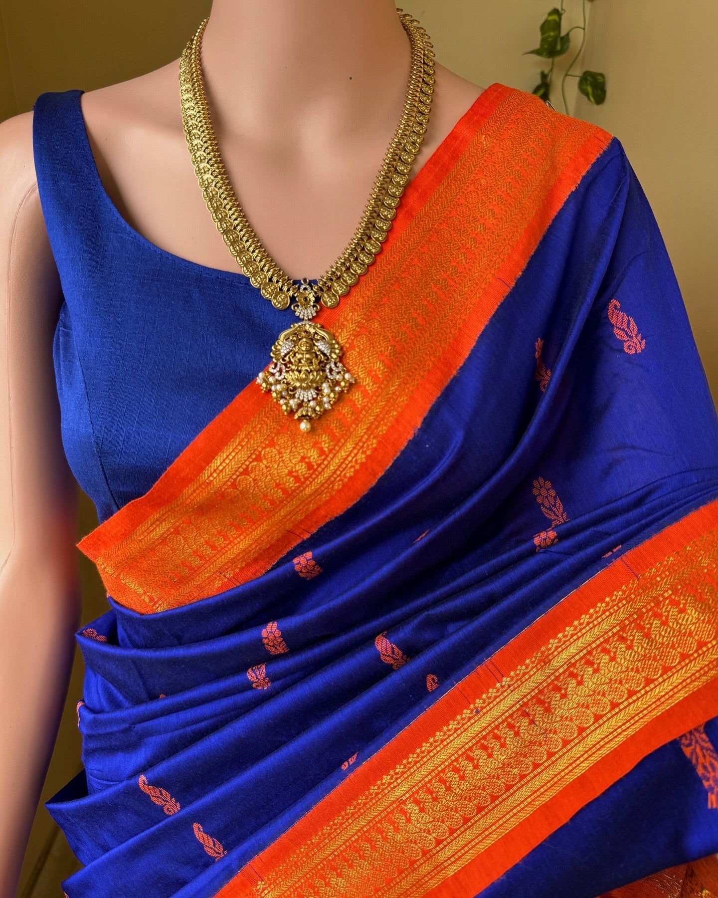 PEPSI BLUE COTTON SILK SAREE WITH PEACOCK BORDER