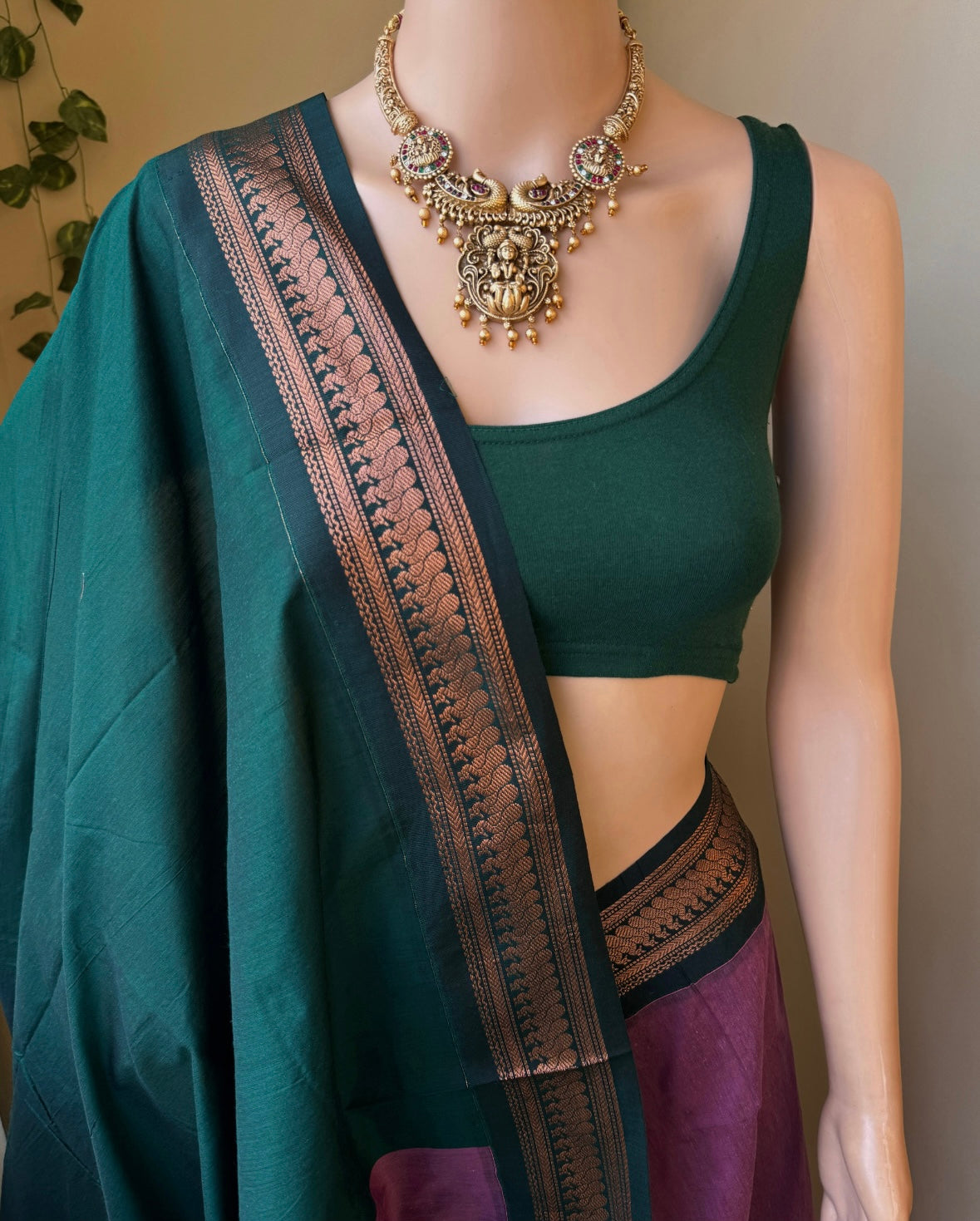 ONION PINK COTTON SILK SAREE WITH PEACOCK BORDER