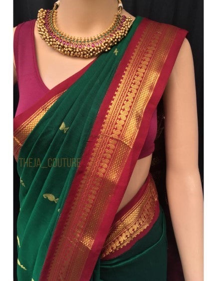 FOREST GREEN COTTON SILK SAREE