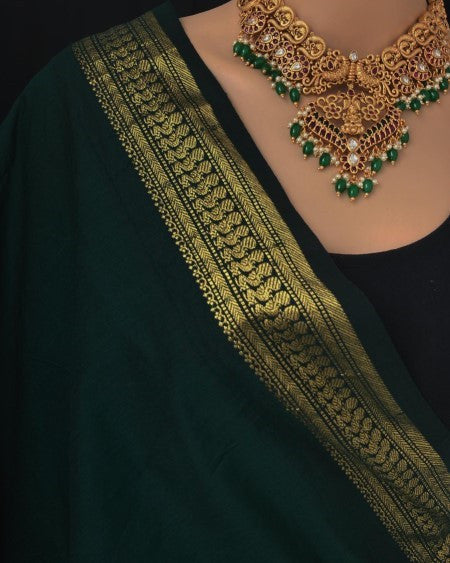 PEAR GREEN COTTON SILK SAREE WITH GREEN BORDER.