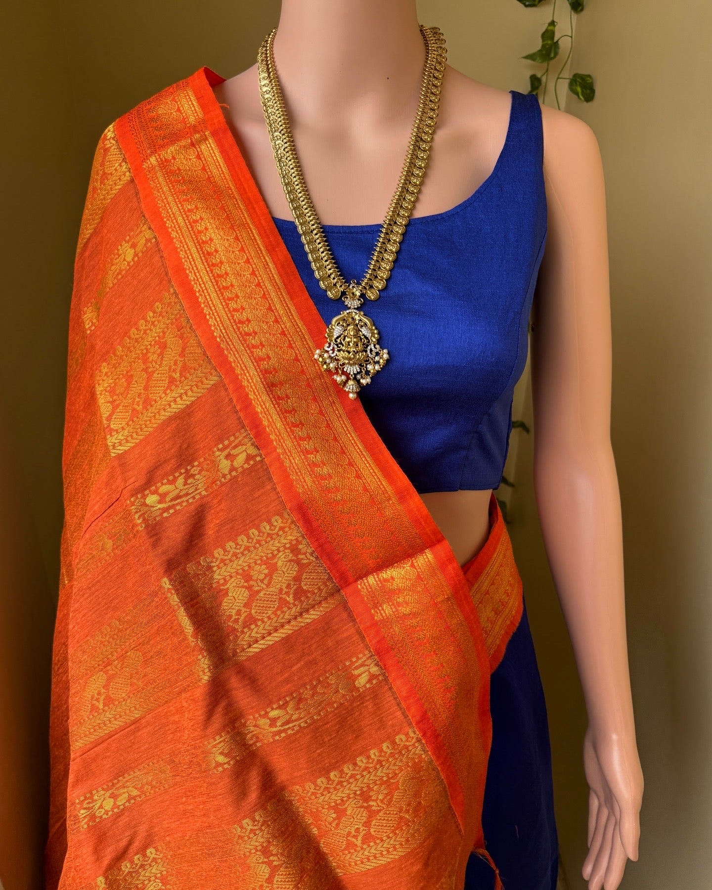 PEPSI BLUE COTTON SILK SAREE WITH PEACOCK BORDER