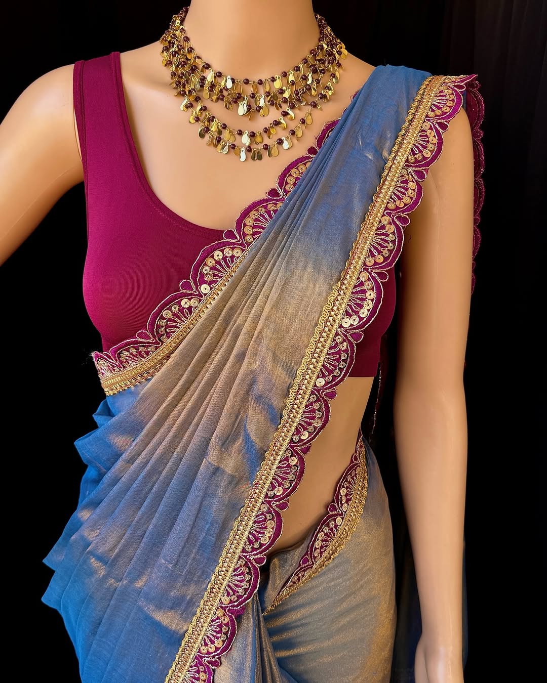 COPPER SKY BLUE TISSUE SAREE