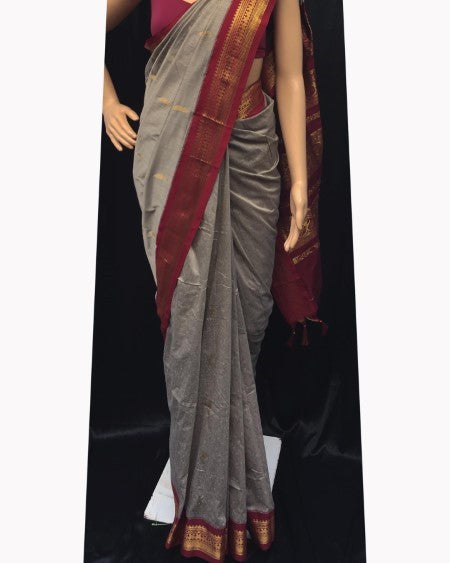 ASH COTTON SILK SAREE WITH MANGO BORDER.