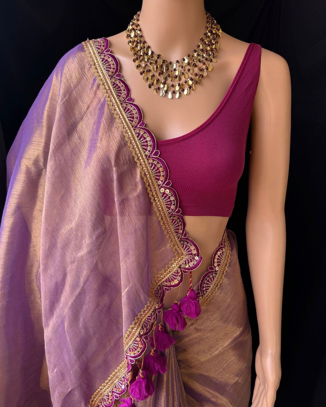 LAVENDER METTALIC COPPER TISSUE SAREE