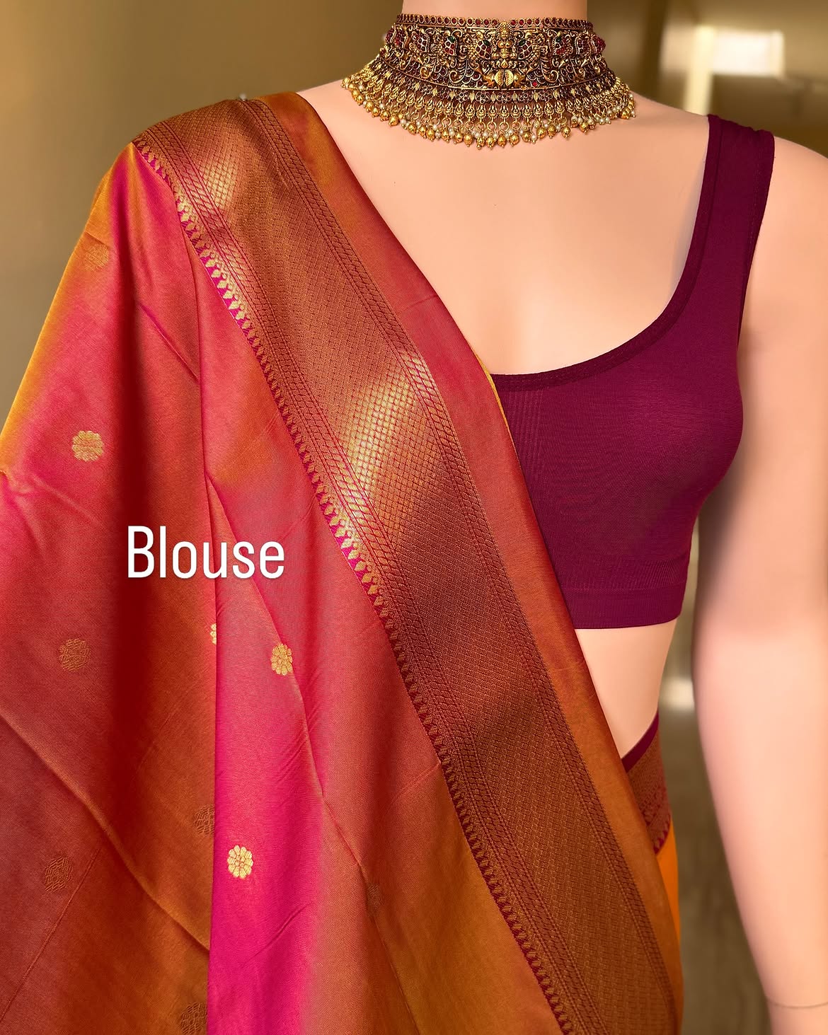 Mango yellow art silk saree with magenta pink border.