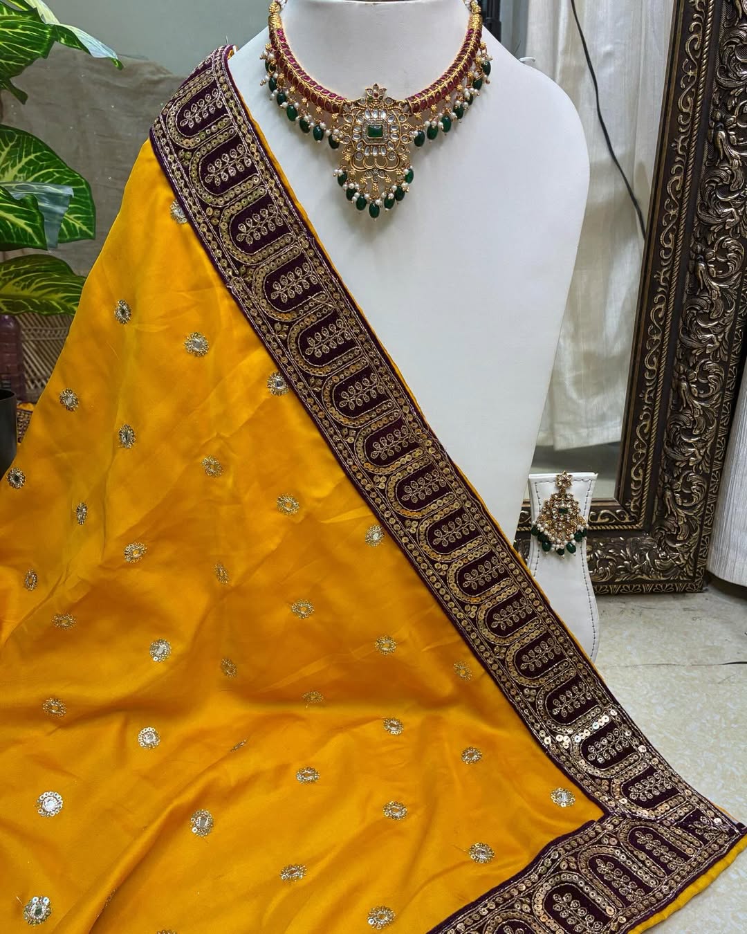 Yellow Malai Silk With Sequence Lace