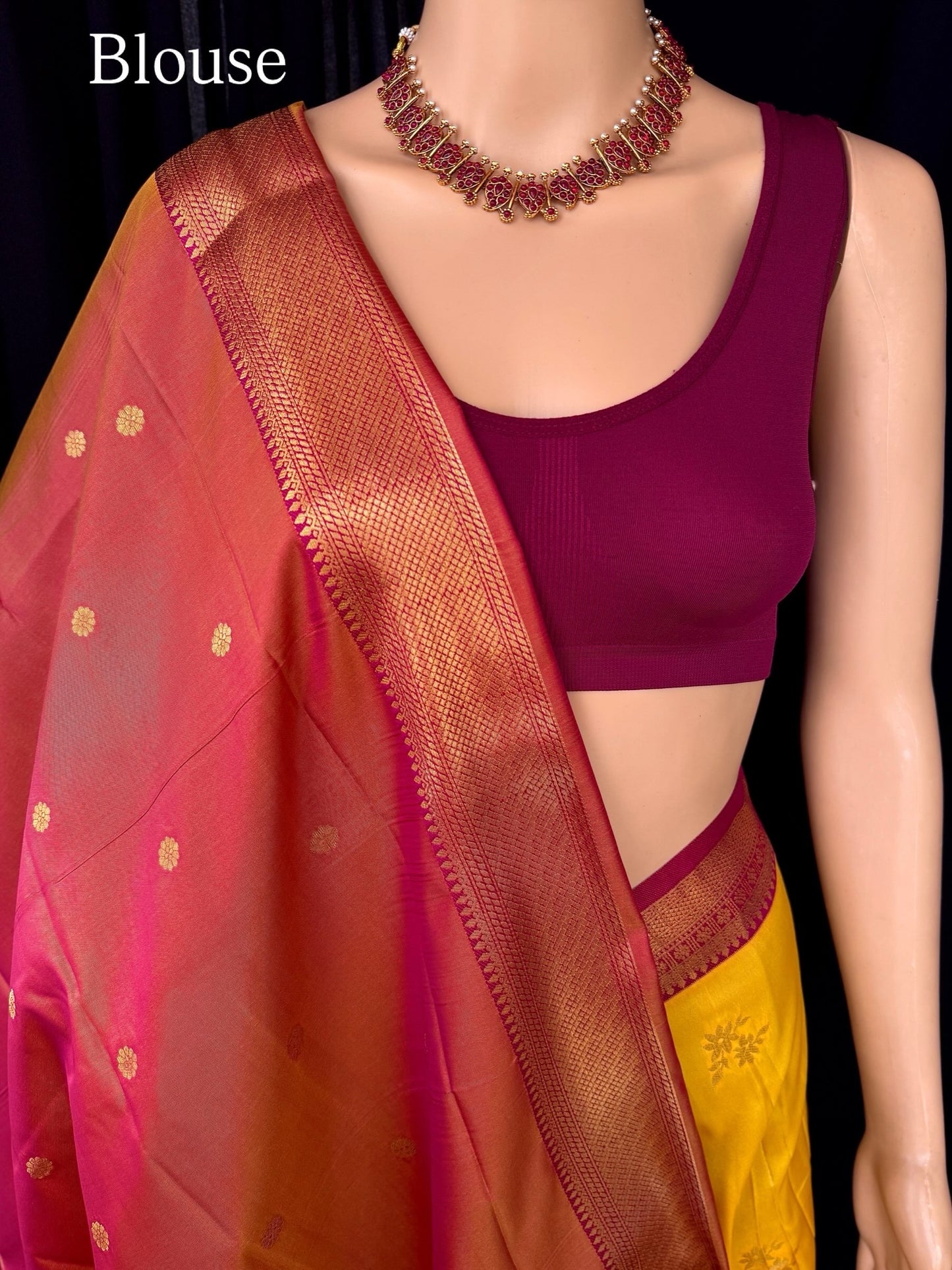 YELLOW SOFT ART SILK SAREE WITH CONTRAST RANI PINK ZARI WEAVE BORDER
