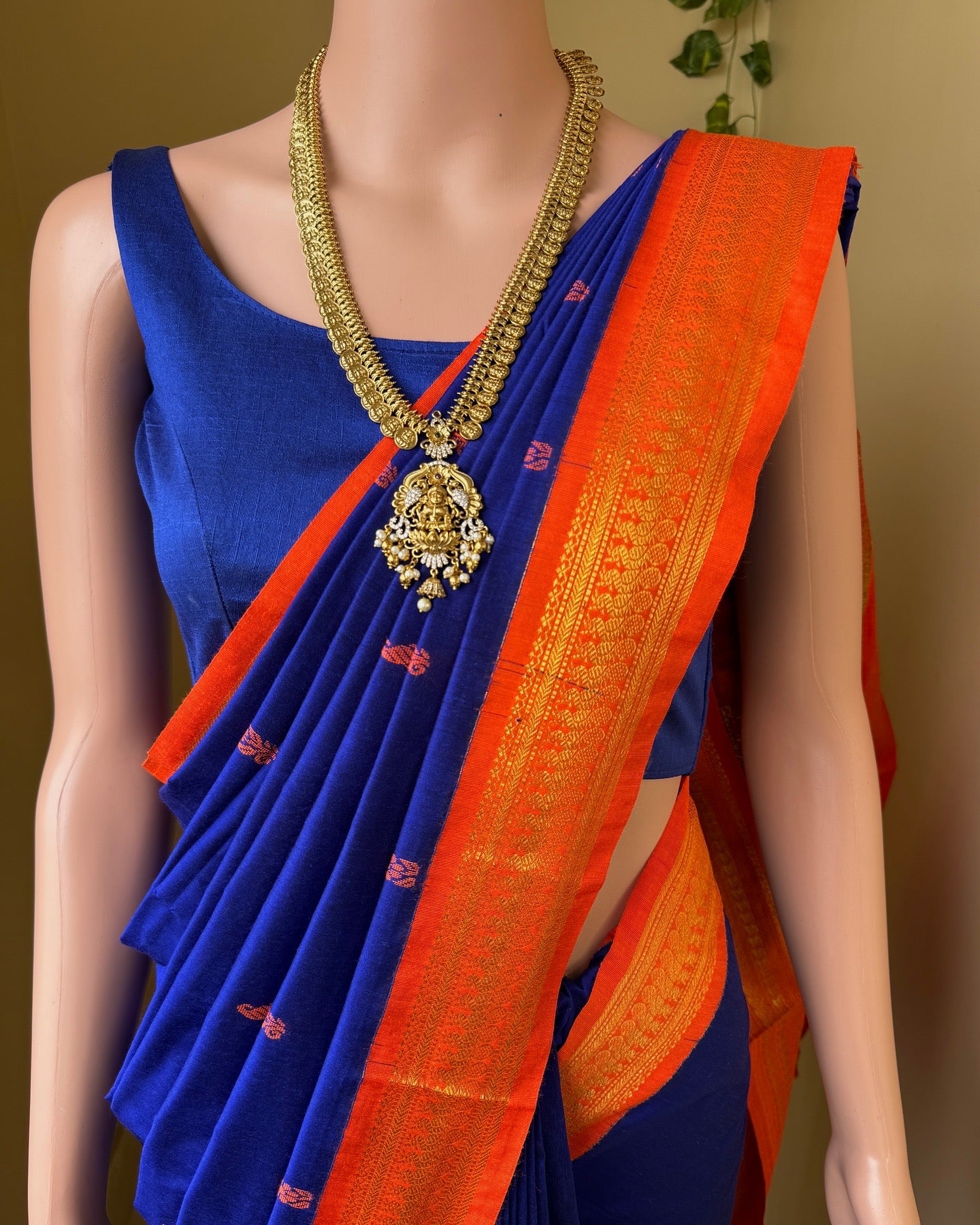 PEPSI BLUE COTTON SILK SAREE WITH PEACOCK BORDER