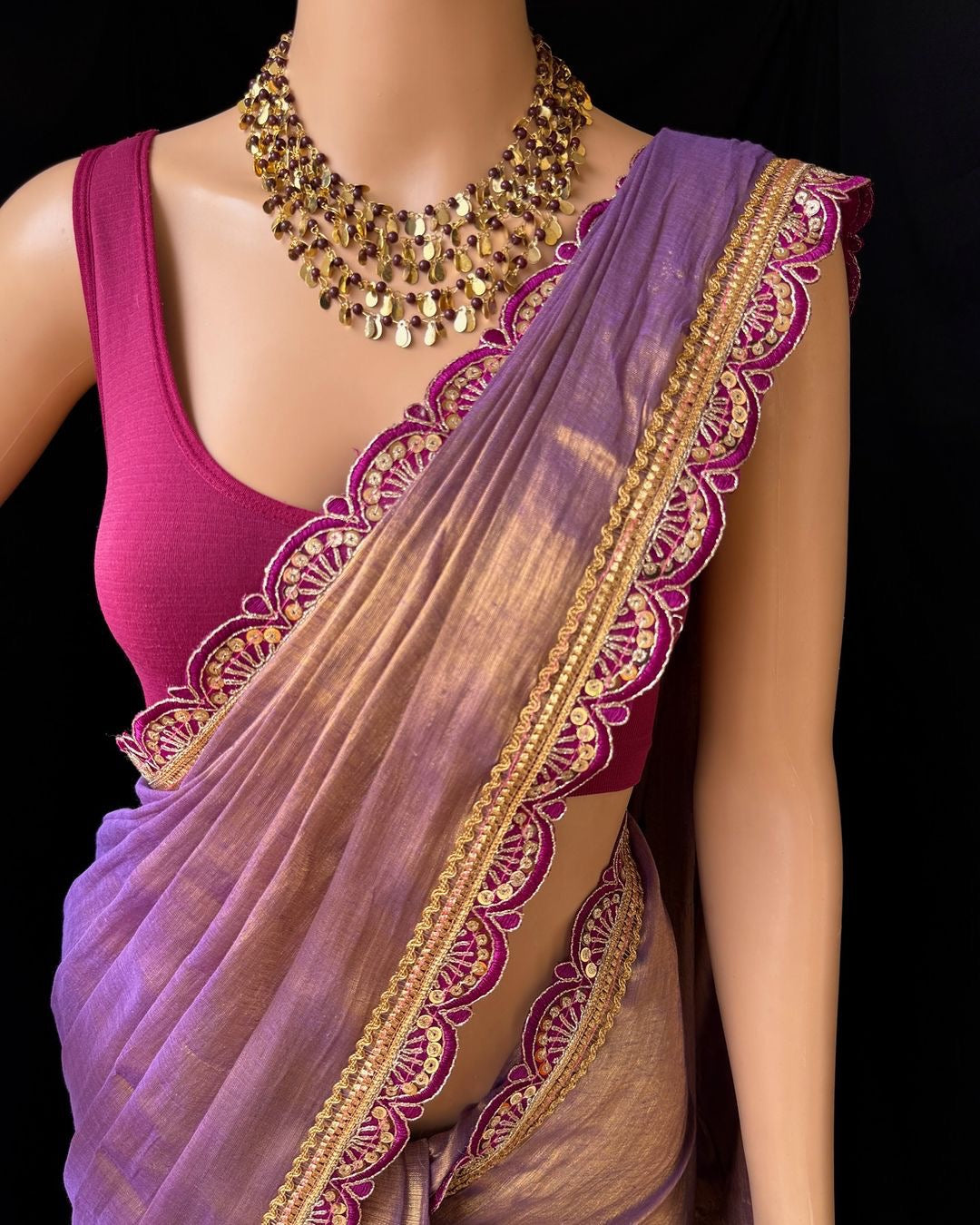 LAVENDER METTALIC COPPER TISSUE SAREE