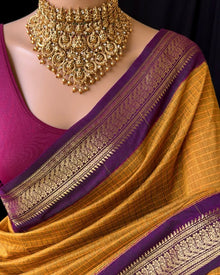 GOLDEN YELLOW KATTAM COTTON SILK SAREE