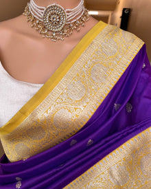 VIOLET ART SILK SAREE WITH YELLOW ZARI BORDER