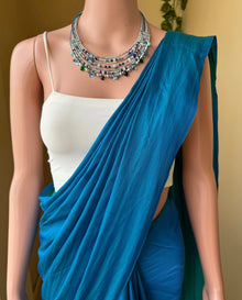 COPPER SULPHATE BLUE MALAI SILK SAREE