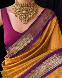 GOLDEN YELLOW KATTAM COTTON SILK SAREE