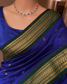 PEPSI BLUE COTTON SILK SAREE WITH GREEN BORDER