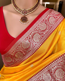 YELLOW ART SILK SAREE WITH RED BORDER