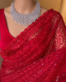 RED NET SAREE