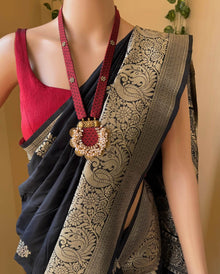 BLACK ART SILK SAREE WITH GOLD ZARI BORDER