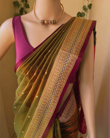 OLIVE GREEN SATIN SILK SAREE