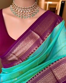 TURQUOISE BLUE KORA COTTON SAREE