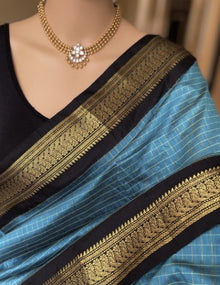 SKY BLUE COTTON SILK SAREE WITH CHECKS