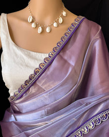 LAVENDER ORGANZA SAREE WITH VIOLET LACE