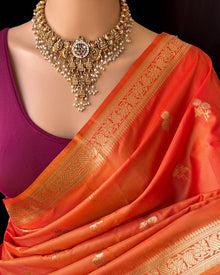 ORANGE RED SMALL BORDER ART SILK SAREE