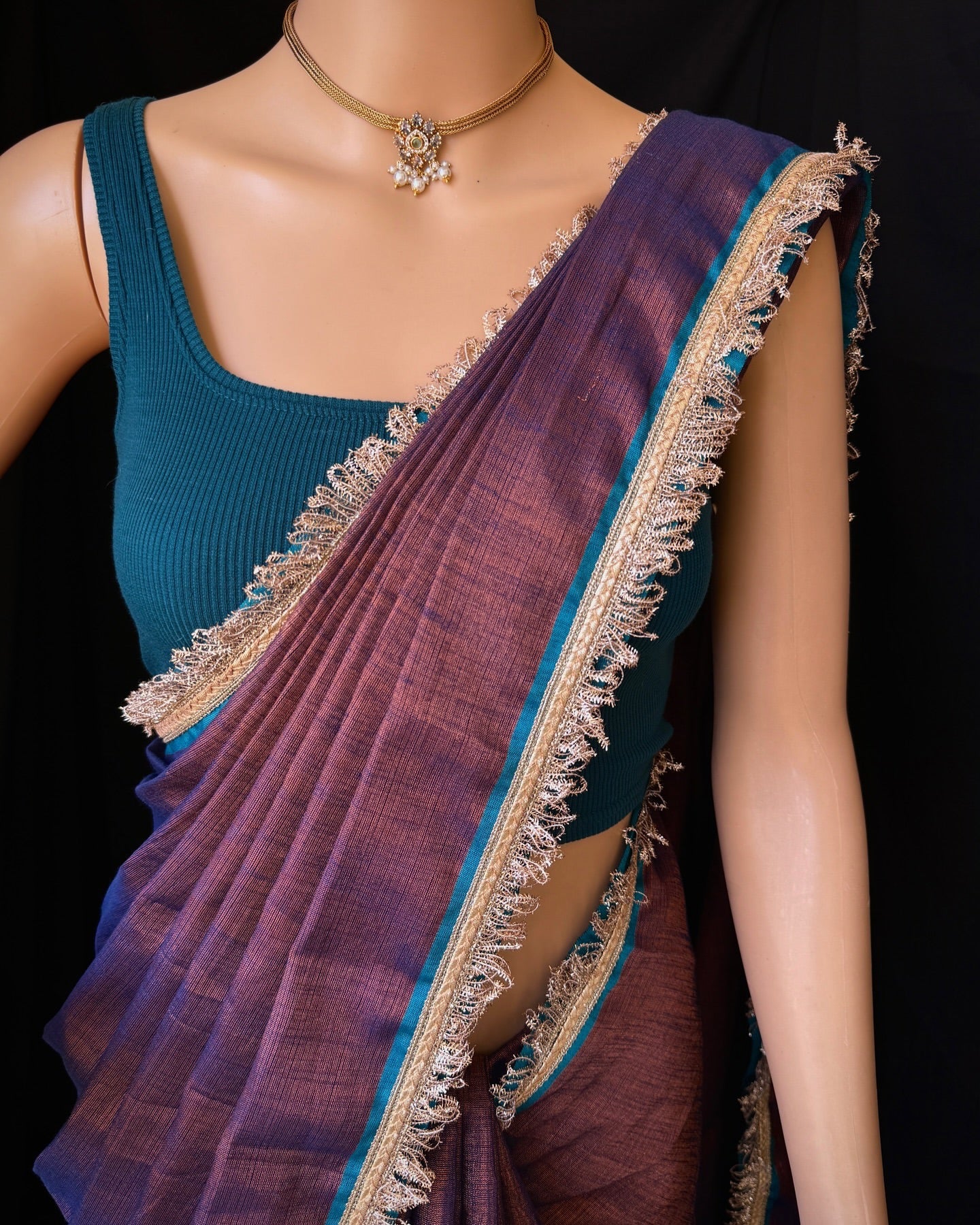 COPPER BLUE TISSUE SAREE