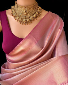PASTEL PINK TISSUE SAREE