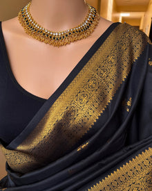 BLACK ART SILK SAREE WITH GOLDEN BORDER