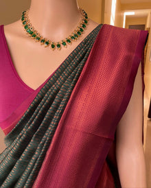BOTTLE GREEN ART SILK SAREE WITH MAGENTA BORDER